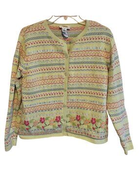 Talbots Pastel Button-Up Cotton Cardigan Floral Knit cottagecore grannycore